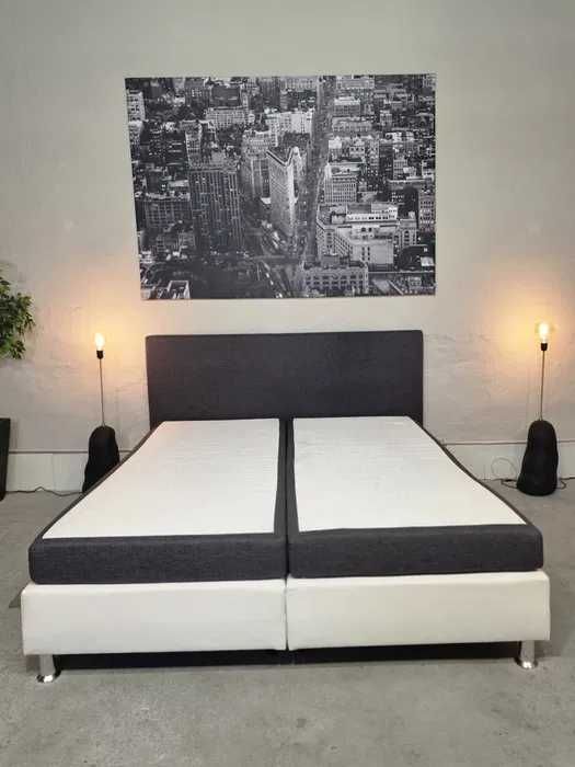 Łóżko sypialniane 180x200 biało-szare z materacem | Transport GRATIS