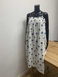 Długa bawełniana zwiewna sukienka w kwiaty duży rozmiar L/XL