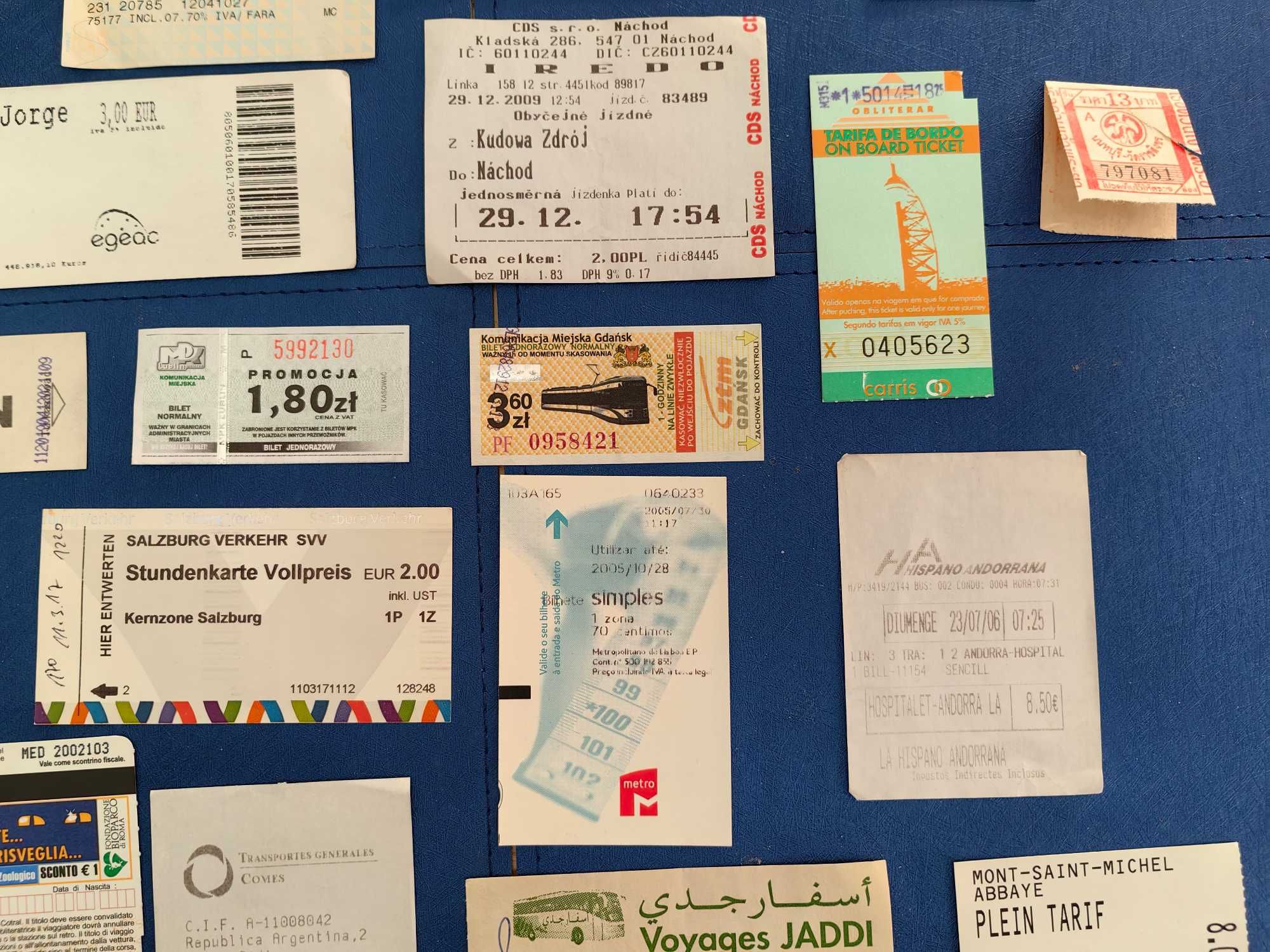 Bilety komunikacji miejskiej rożne kraje, Europa, Azja i Afryka