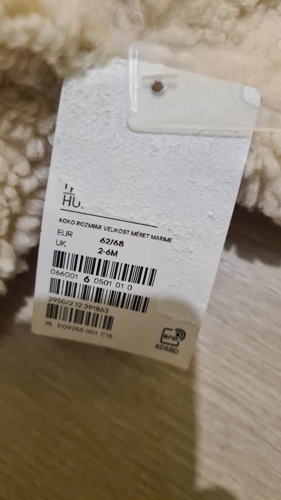 Czapka rękawiczki pilotka ciepła zimowa baranek komplet 62 68 H&M nowa