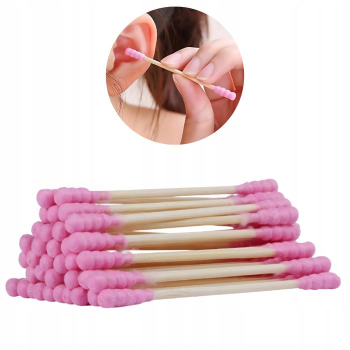 Higieniczne Patyczki Do Uszu 100 Sztuk Drewniane Kosmetyczne Różowe