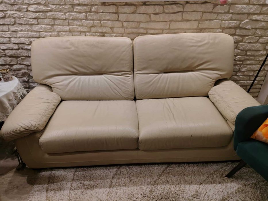 Kanapa skórzana beżowa