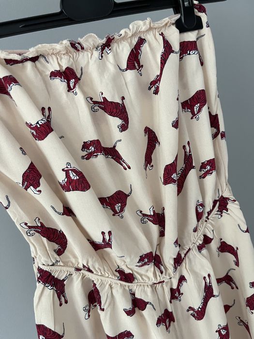 Beżowy kombinezon w tygrysy S H&M z wiskozy