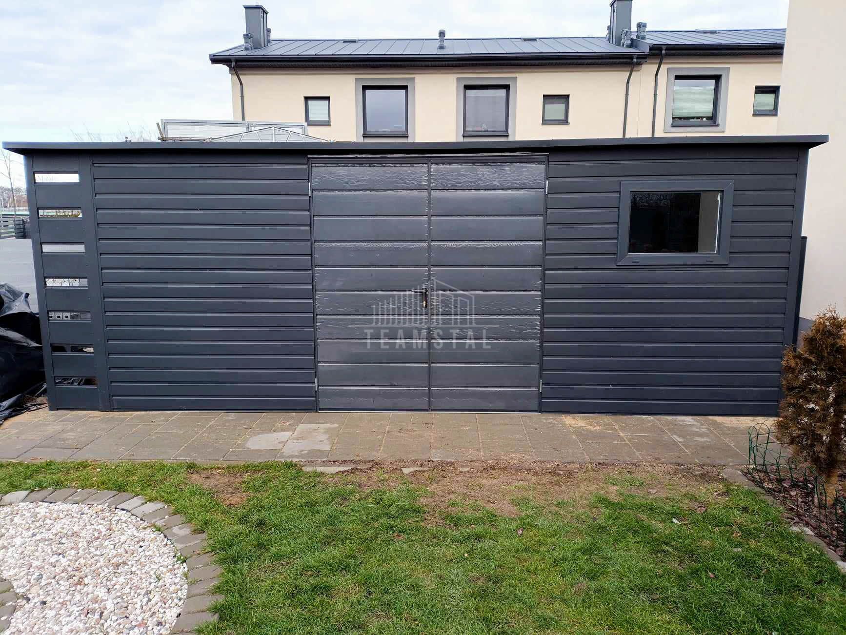Schowek domek ogrodowy 6x2,5m wiata 0,5m Brama  okno dach spad TS983