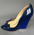 Jimmy Choo koturny buty wysokie niebieskie lakierowane 41