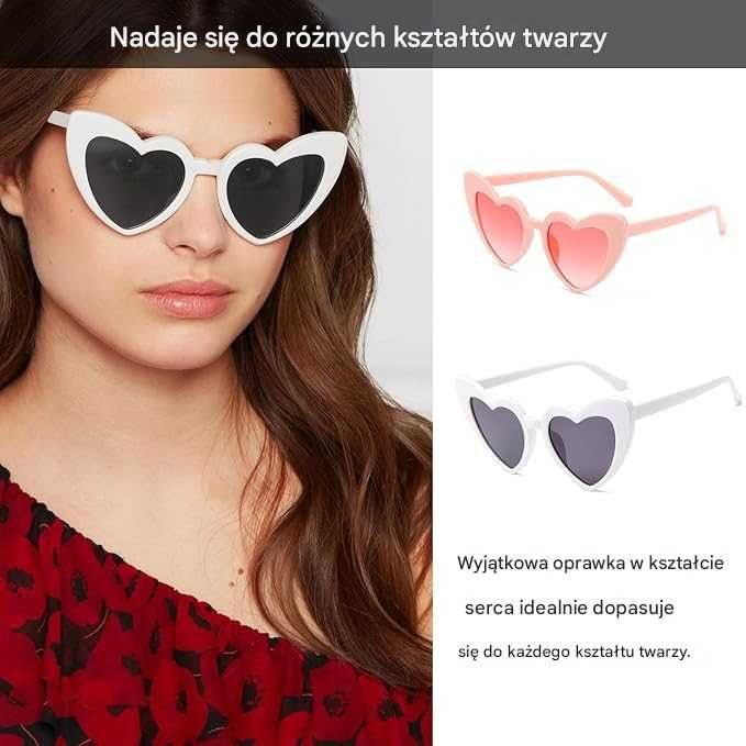 Różowe okulary serca ślub wesele wieczór panieński 7 sztuk fotobudka