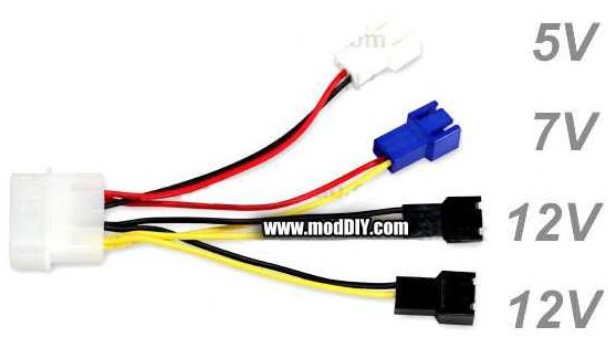 Переходник для кулера MOLEX -> 4шт 5в + 7в + 2х 12в 3 pin hub CASE FAN