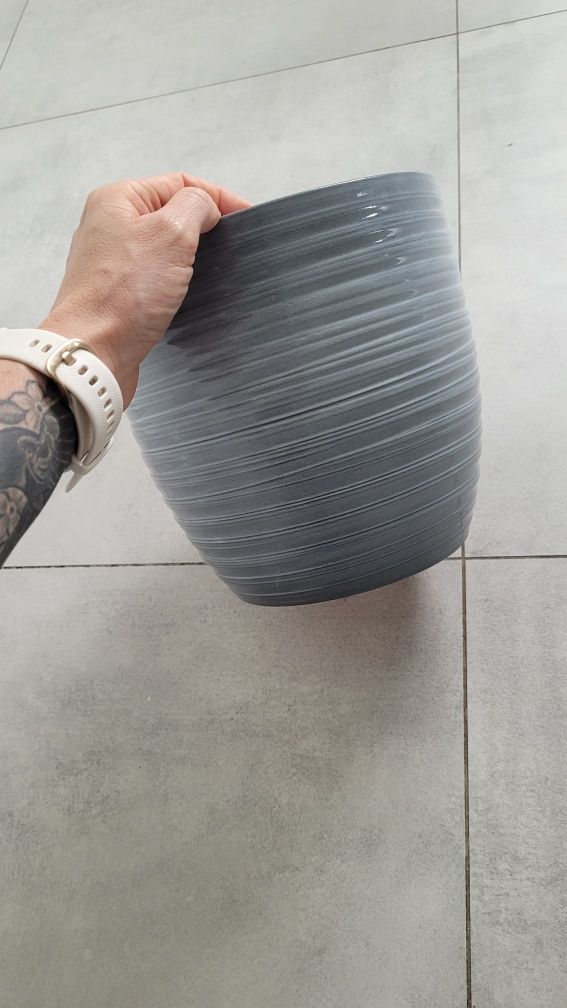 Donica ceramiczna szara duża