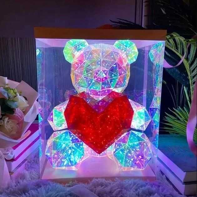 Хрустальный Медвежонок Геометрический Мишка 3D LED Teddy Bear ночник