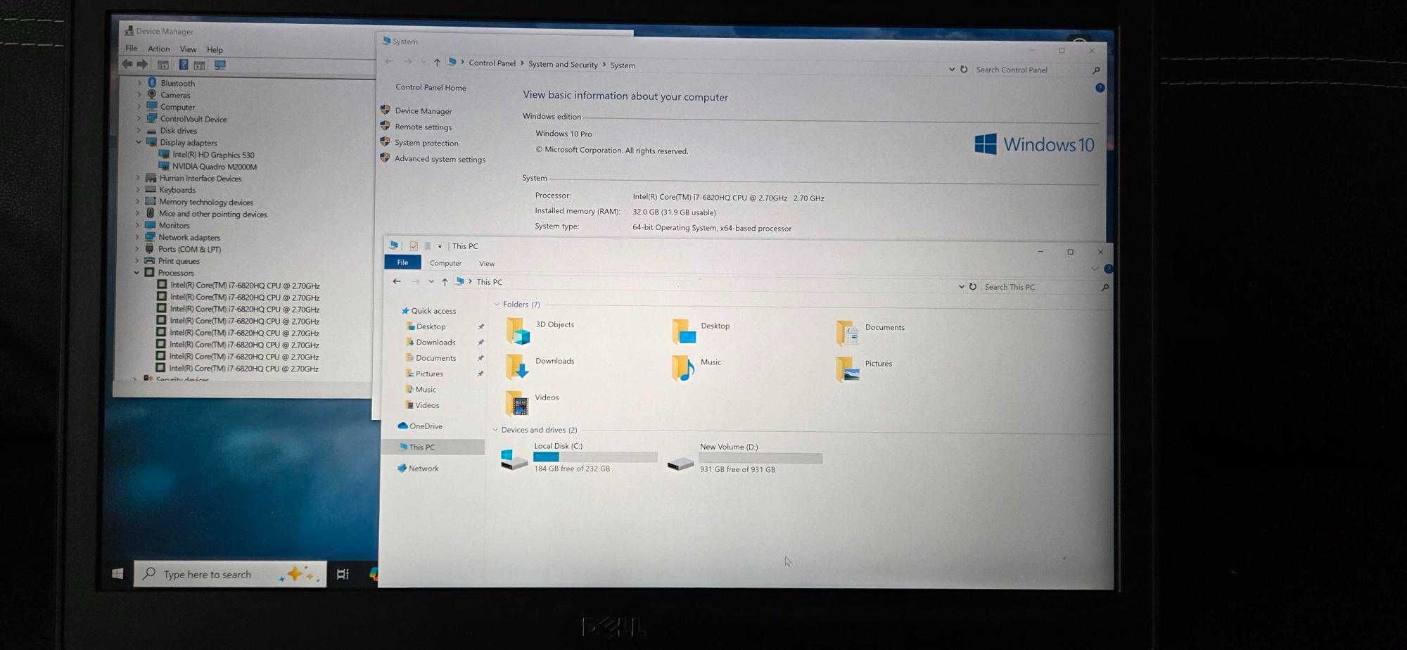 Ноутбук Dell Precision 7510 i7-6820HQ, 32 RAM, SSD 250m HDD 1Tb