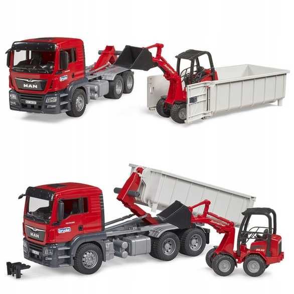 Ciężarówka Bruder 03767 MAN TGS z kontenerem i ładowarką Schäffer 2630