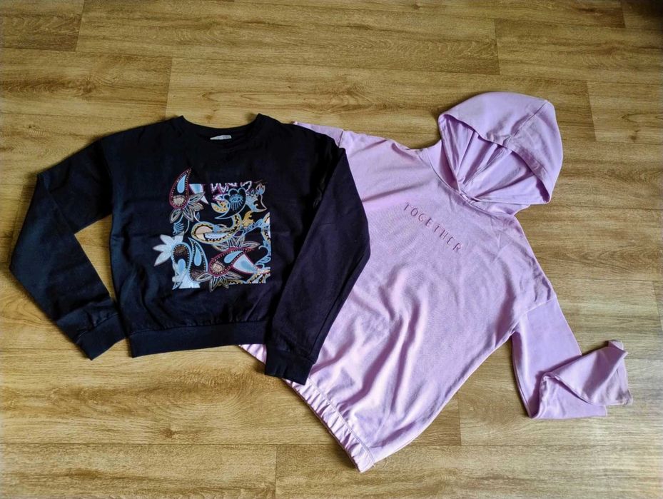 Bluza dziewczęca czarna i fioletowa nierozpinane + spodnie 164/170