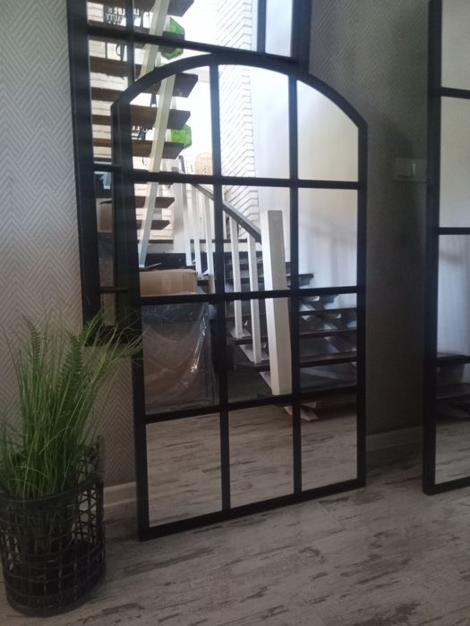 Duże lustro loft industrialne metalowa rama okno czarne stalowe