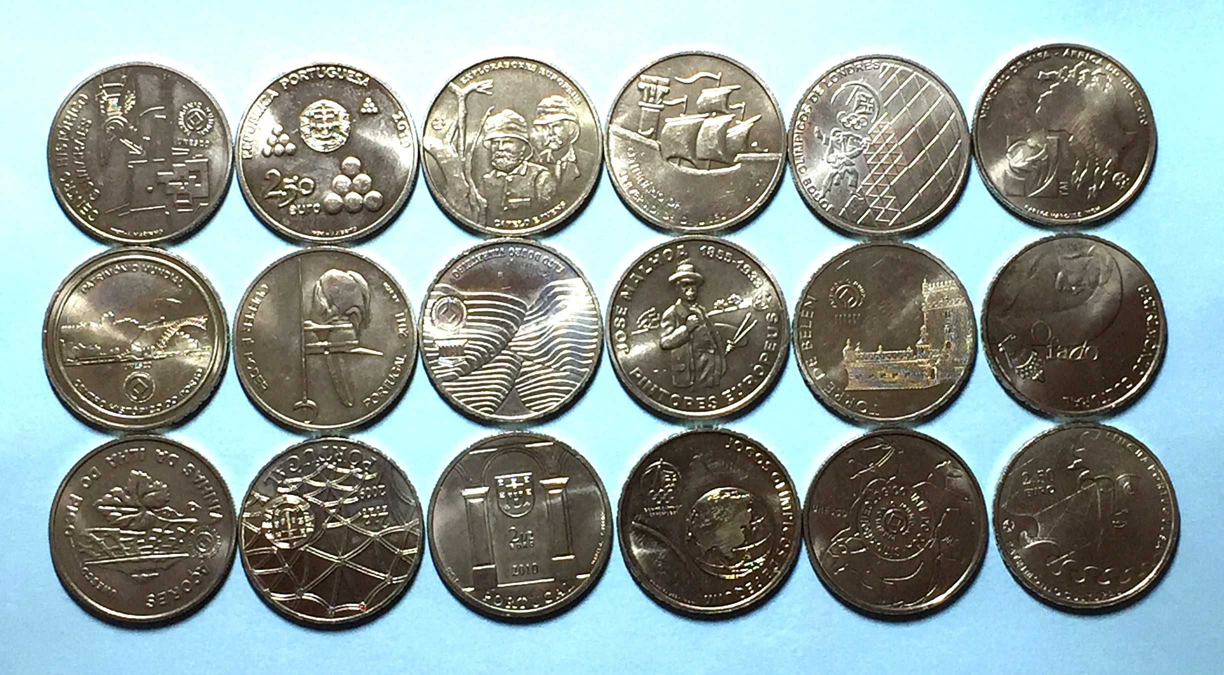 moedas comemorativas de 2,5 EURO - 18 exemplares diferentes