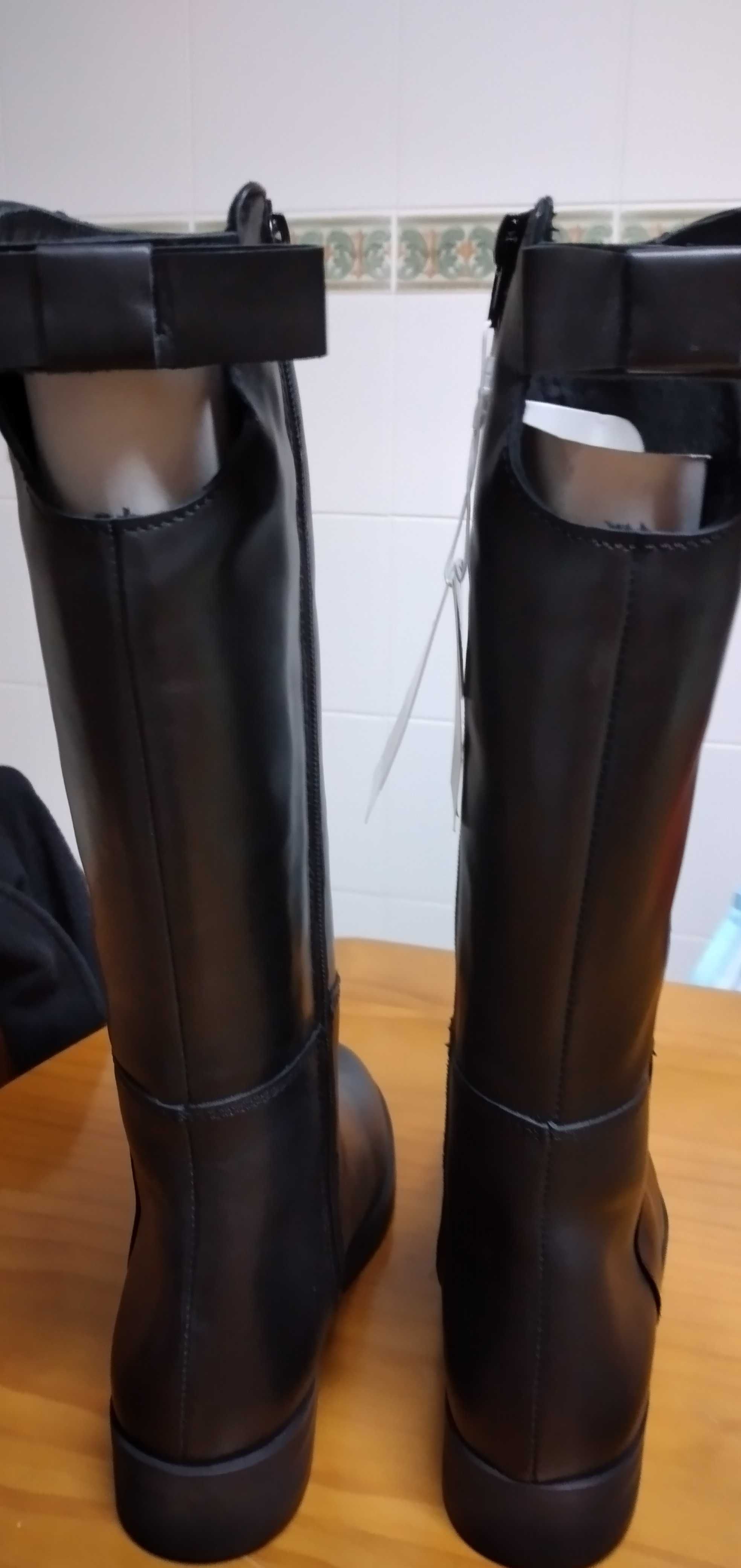 BAIXA PREÇO-Botas altas, em 100% pele, pretas, Zara, 36-NOVAS