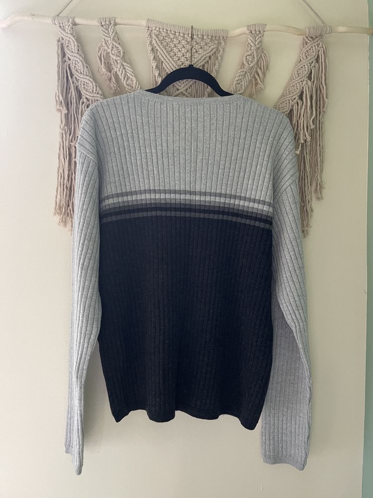 Męski szary sweter wełniany wełna merino xl river island