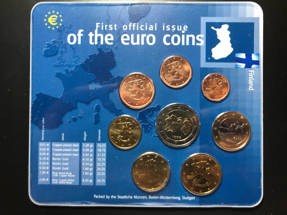 Set Anual Euros Finlândia 1999 e 2000 UNC com Blister
