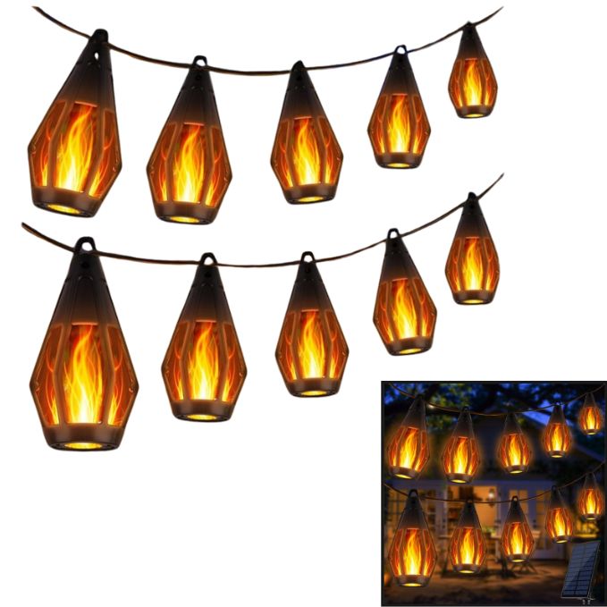 Solarne Lampki z efektem płomienia 10 Żarówek IP65 9m do ogrodu i na t