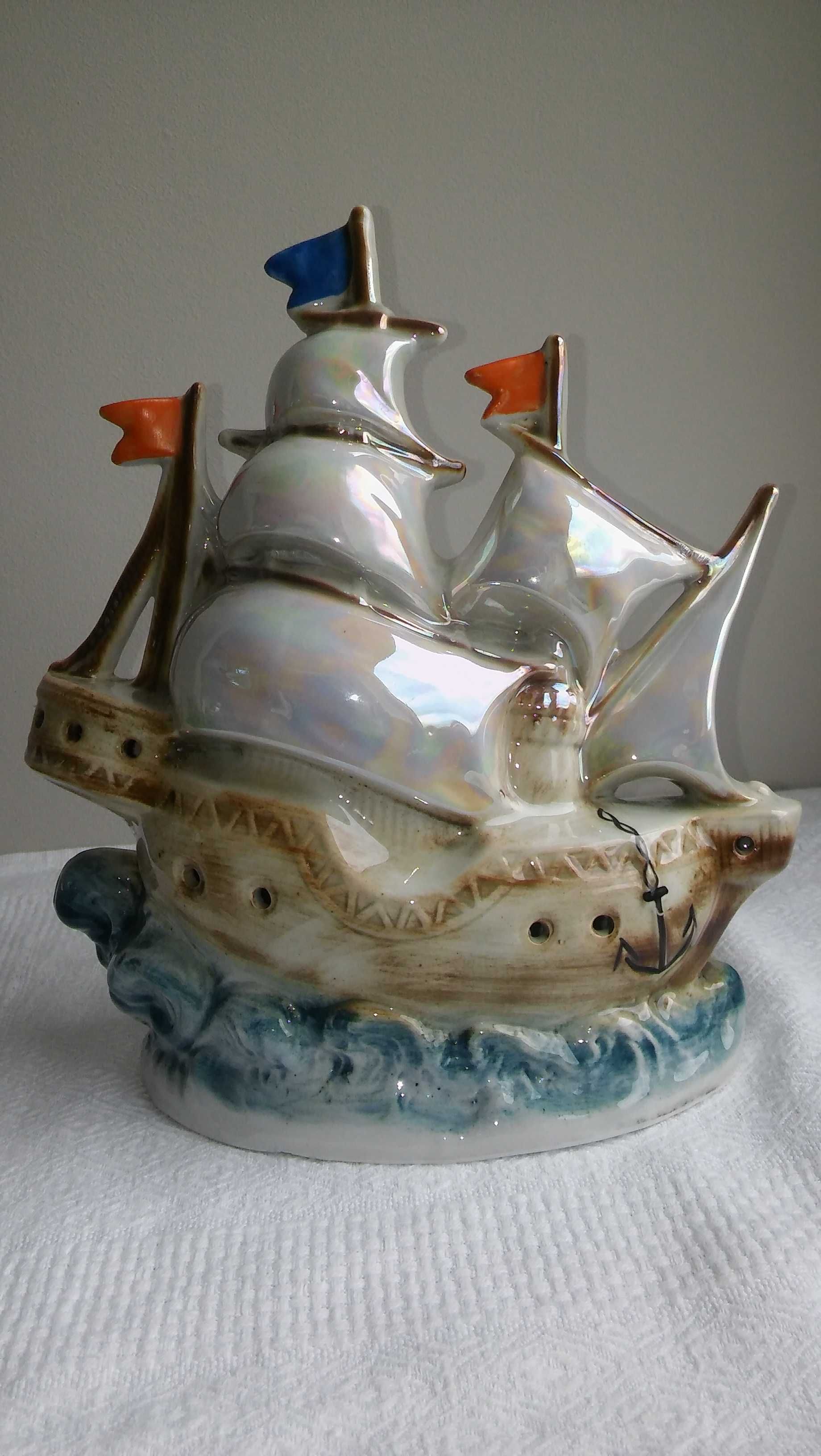 duża porcelanowa figura statek żaglowiec Scheidig Gräfenthal