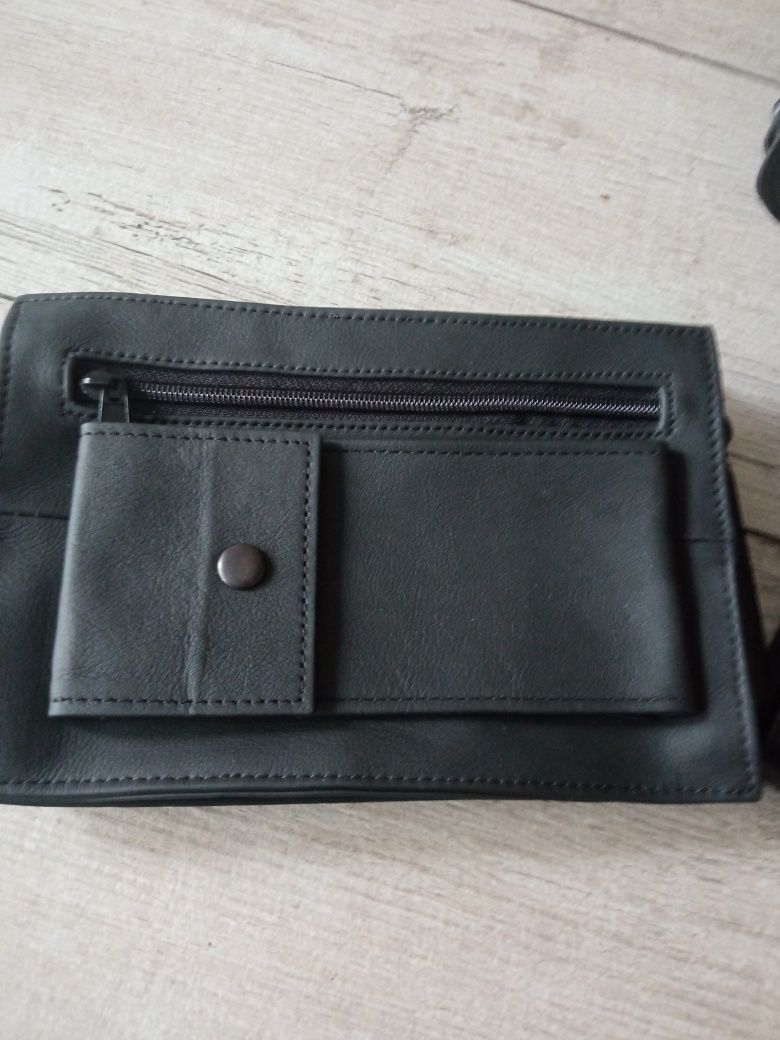 Teczka skórzana męska zestaw portfel saszetka