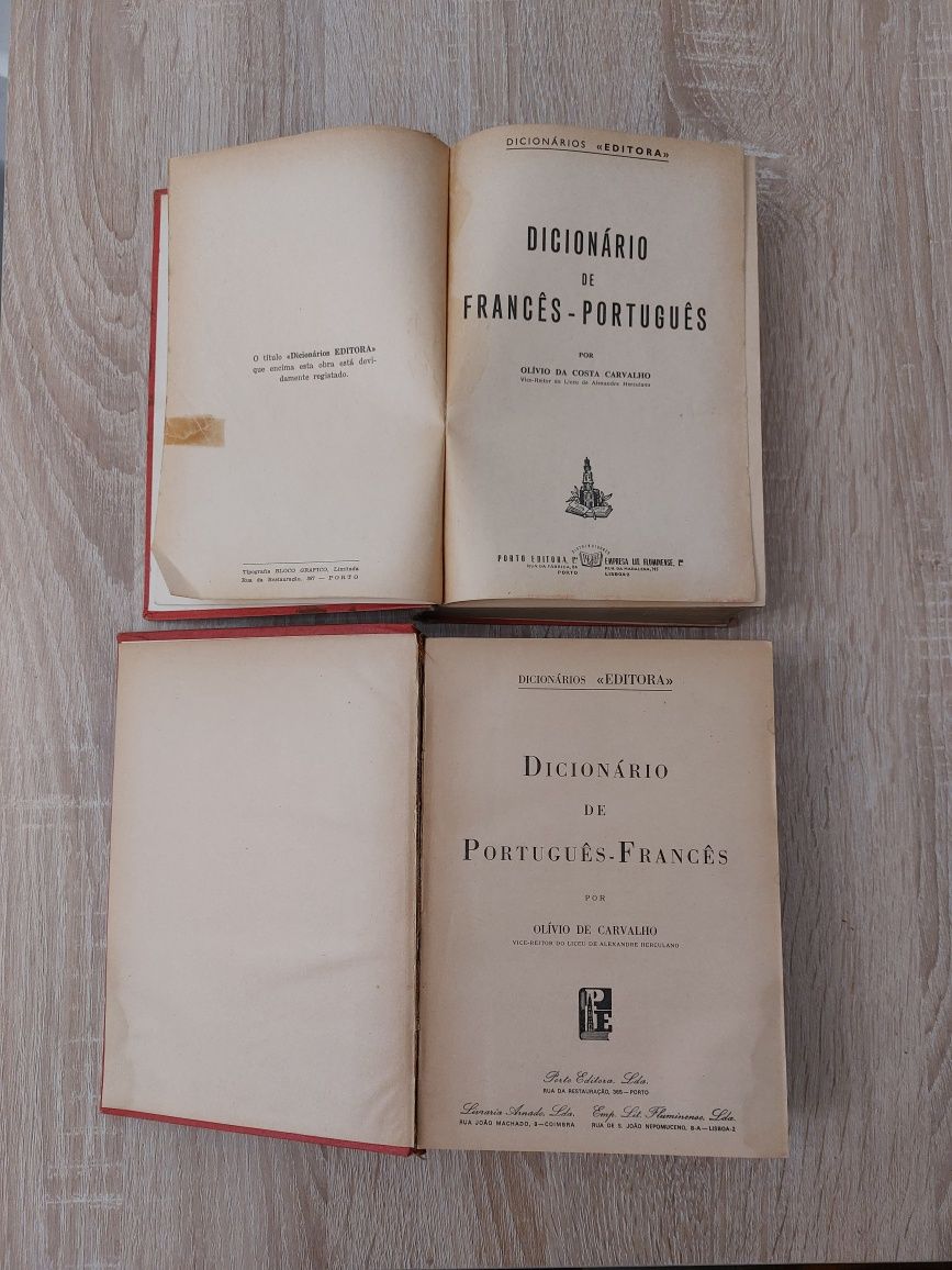 Dicionários antigos Português-Francês Francês-Português Porto editora