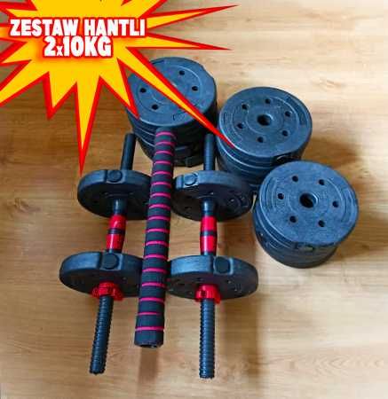 *NOWY* ZESTAW HANTLI BITUMICZNYCH hantle ze sztangą łączoną 2x10kg