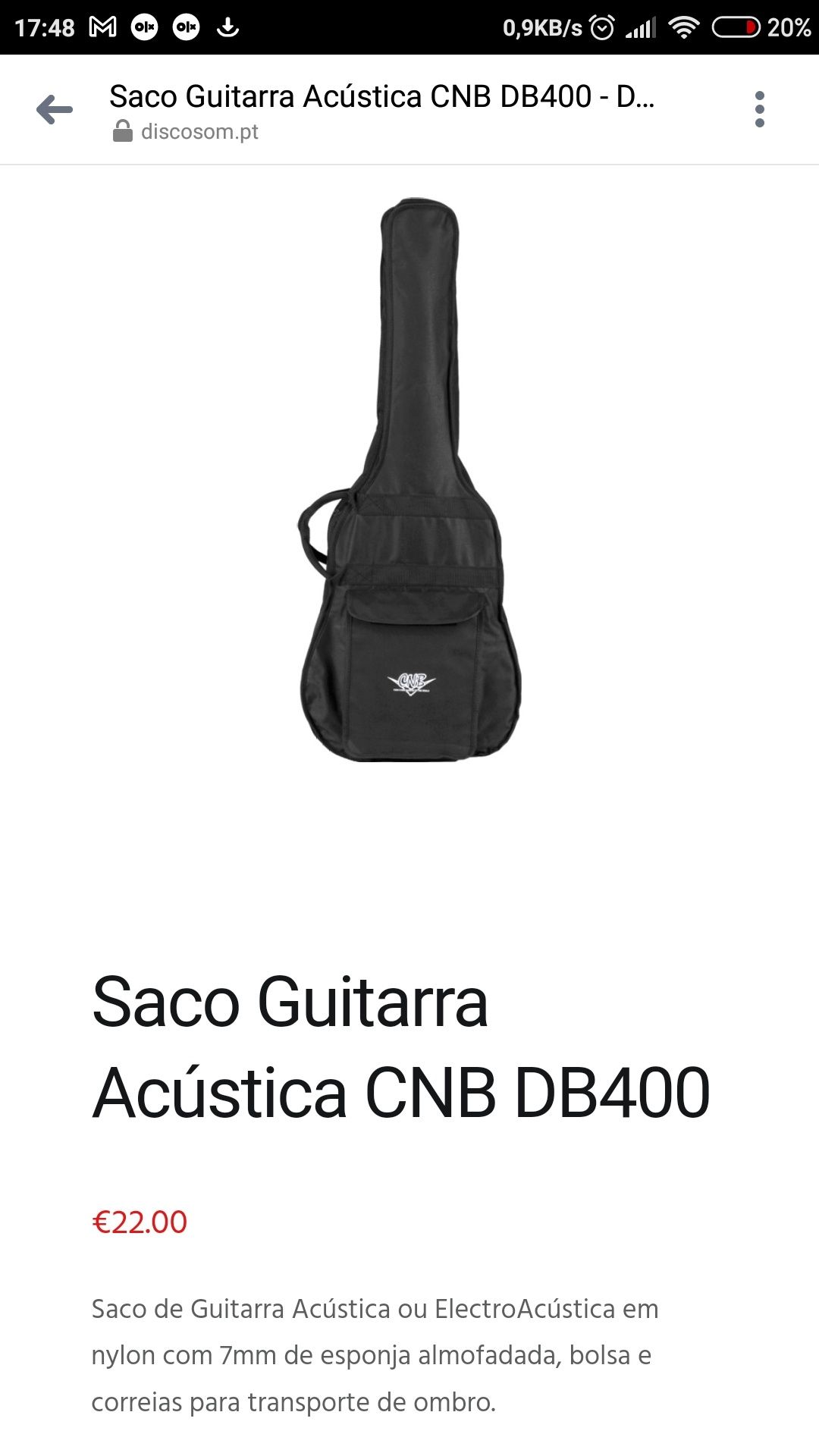 saco almofadado para guitarra acústica 
marca CNB db400