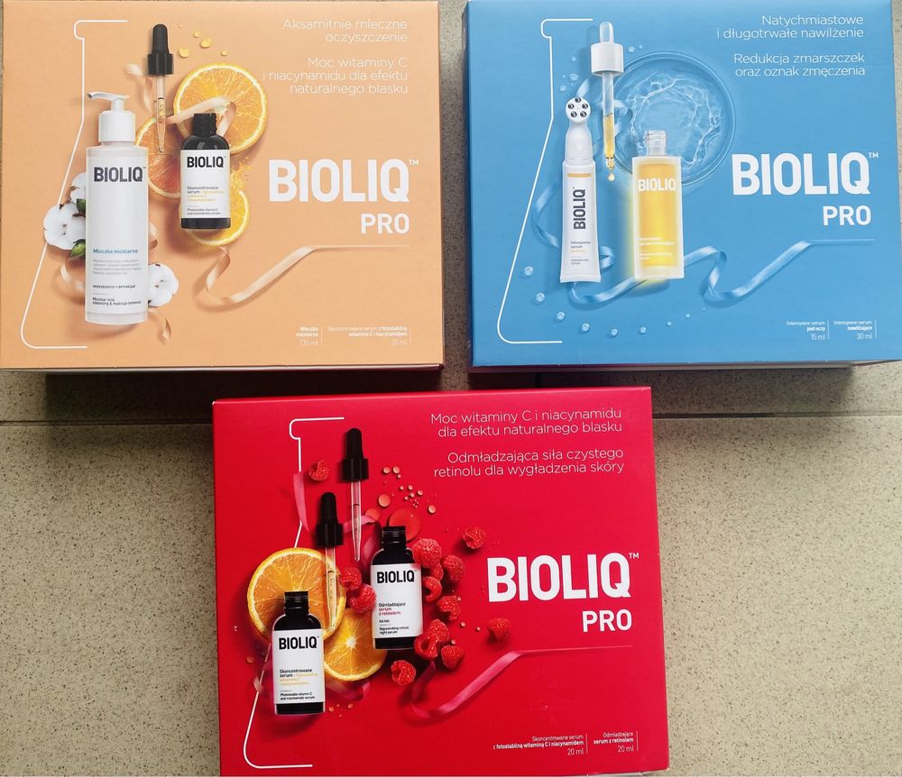 Bioliq PRO zestaw serum odmładzajace nawilżające z wit C mleczko NOWE