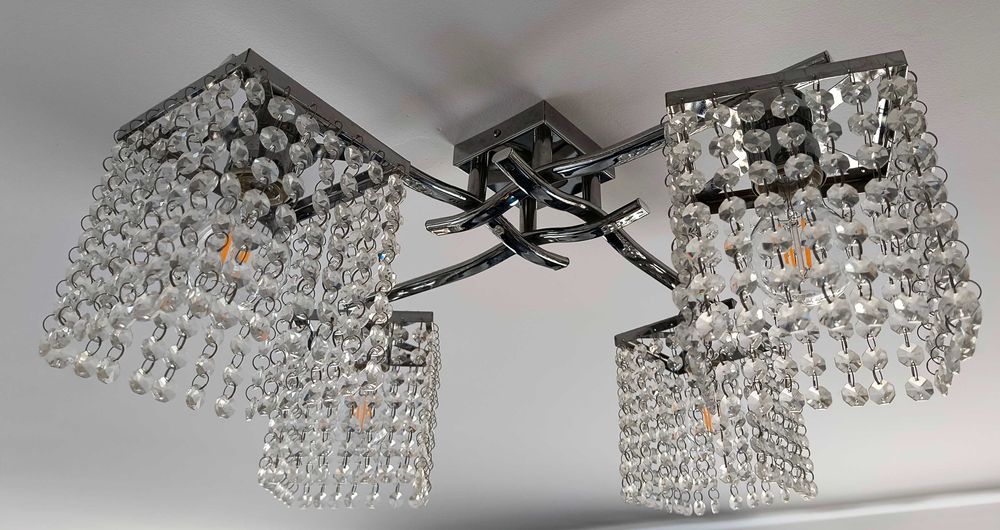 Żyrandol lampa wisząca na 4 żarówki kryształki szklane