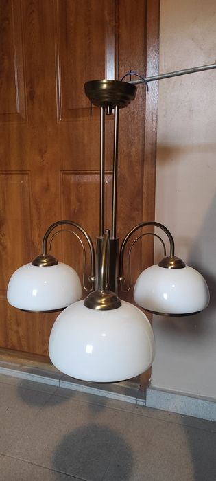 Żyrandol mosiądz szkło 3x E27