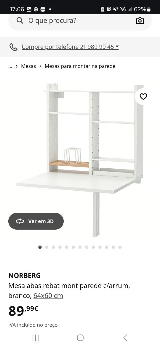Mesa de parede nova, branca do Ikea