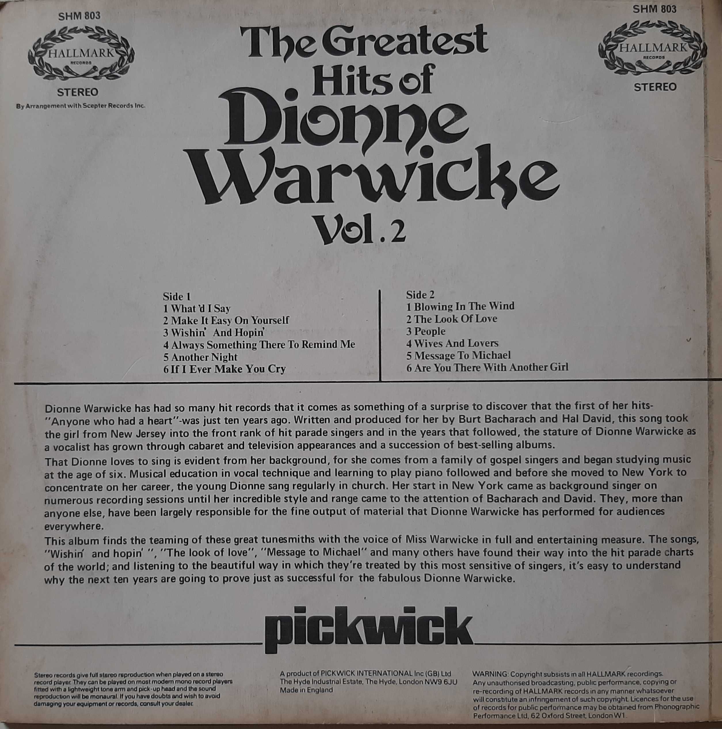 Dionne Warwicke Greatest Hits vol.2 disco vinil