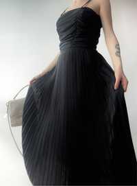 Czarna midi plisowana sukienka vintage 34 XS