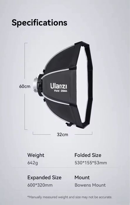 Софтбокс Ulanzi DS60 60 см з сотами і кріпленням Bowens для світла
