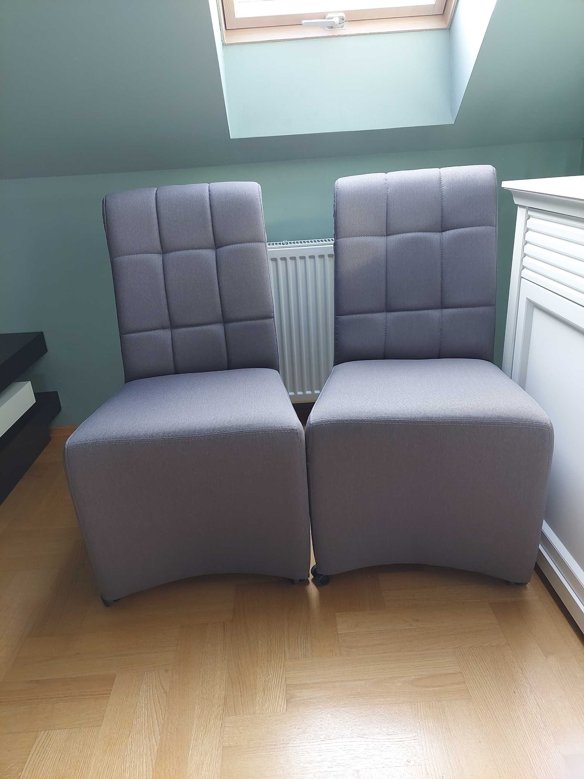 Komplet 2 krzeseł tapicerowanych fotele szare na kółkach
