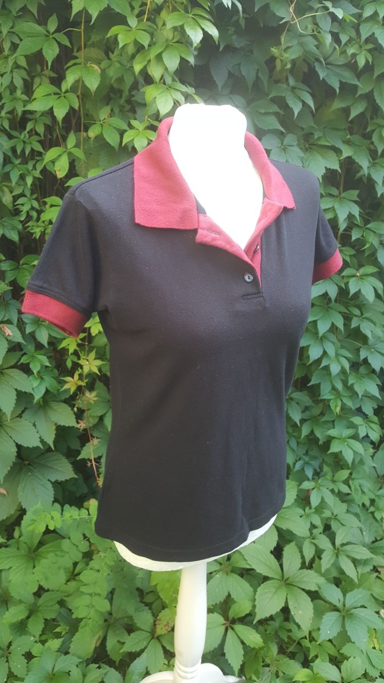 Nowy bawełniany czarny T-shirt polo bordowy bluzka podkoszulek S M L