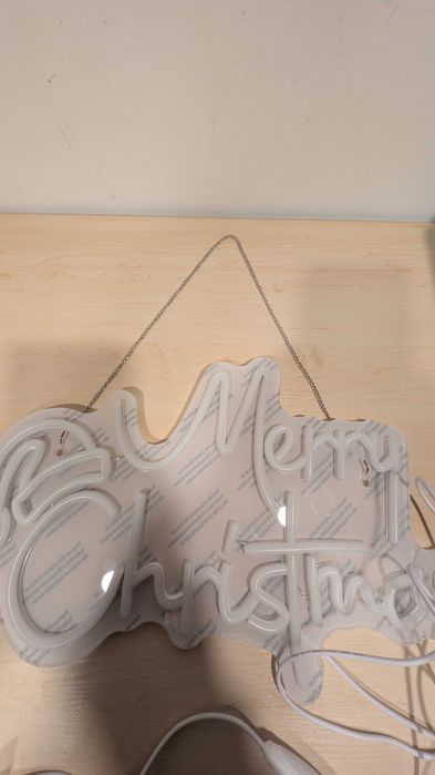 Neon Merry CHRISTMAS napis na ściane LED prezent święta Mikołaj jasny
