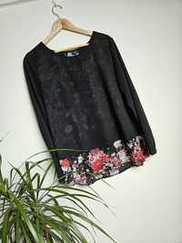 Czarna kwiecista bluzka na wiosnę na lato, 38 M, 40 L, 42 XL