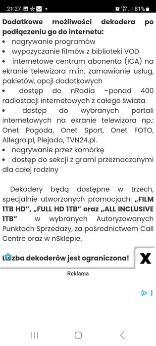 Dekoder nbox HDTV rekorder ,Dysk 1TB NOWY OKAZJA!