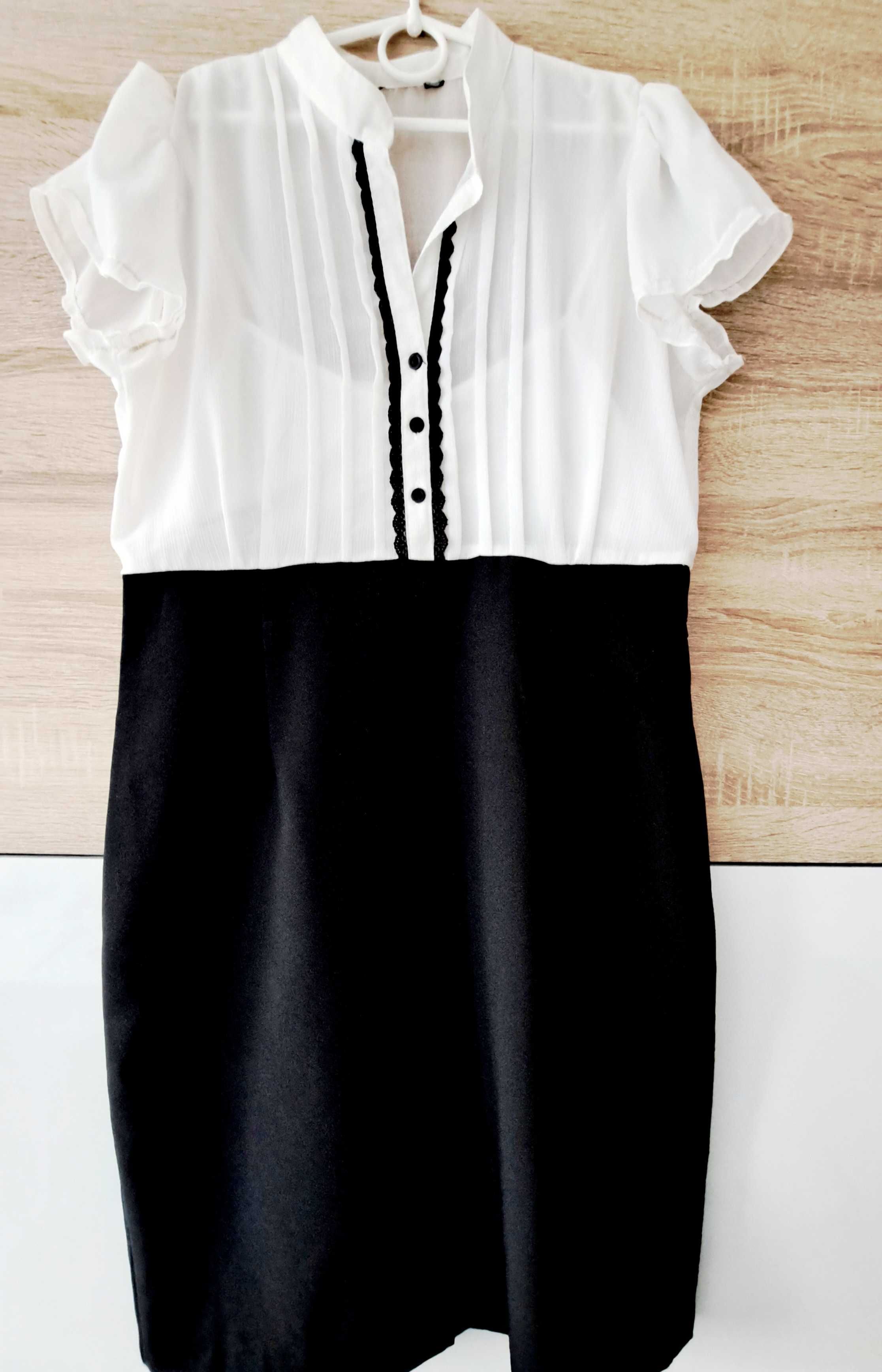 Elegancka sukienka XXL biało-czarna