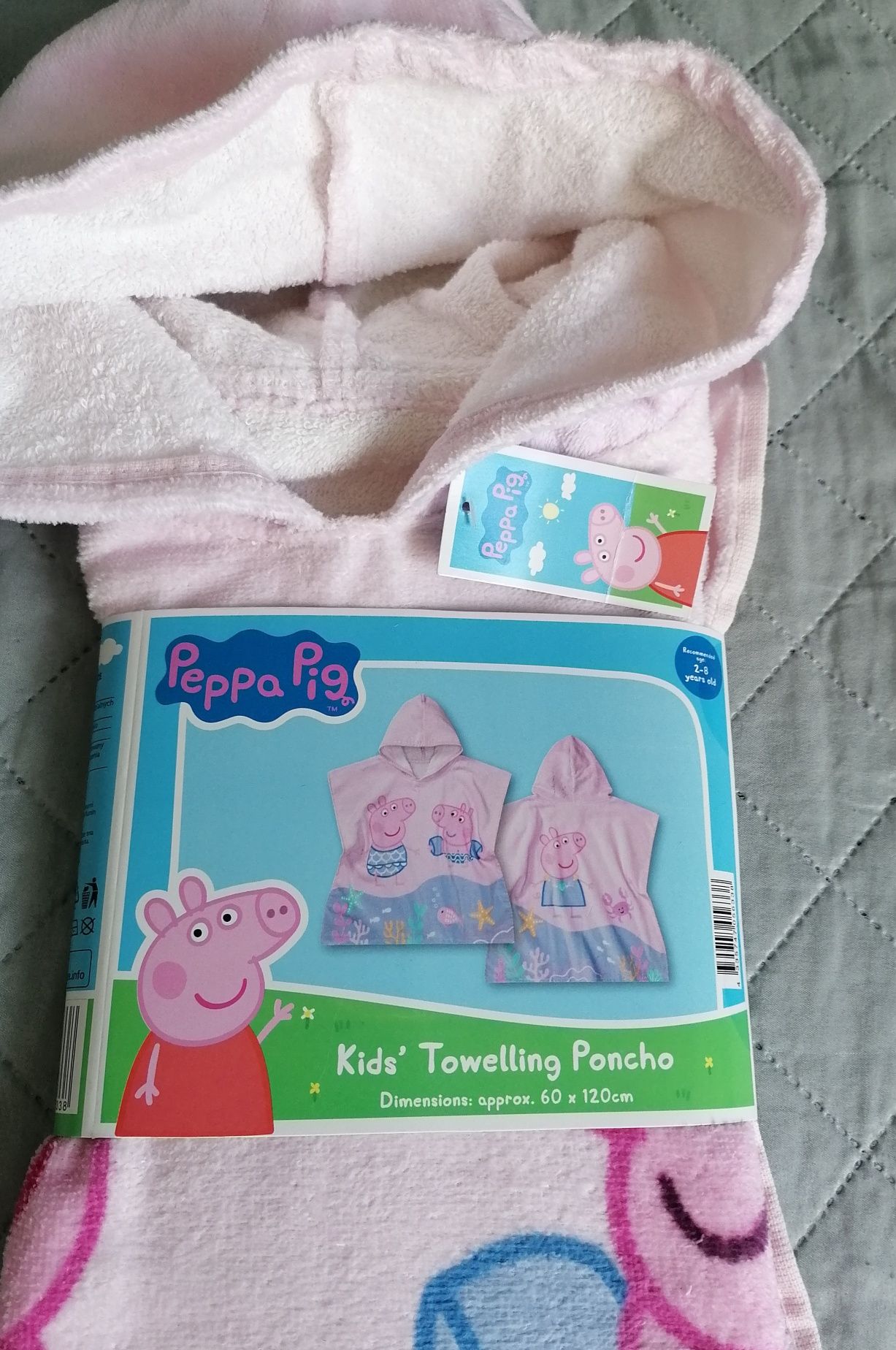 Nowe Ponczo plażowe różowe z kapturem Różowa Peppa