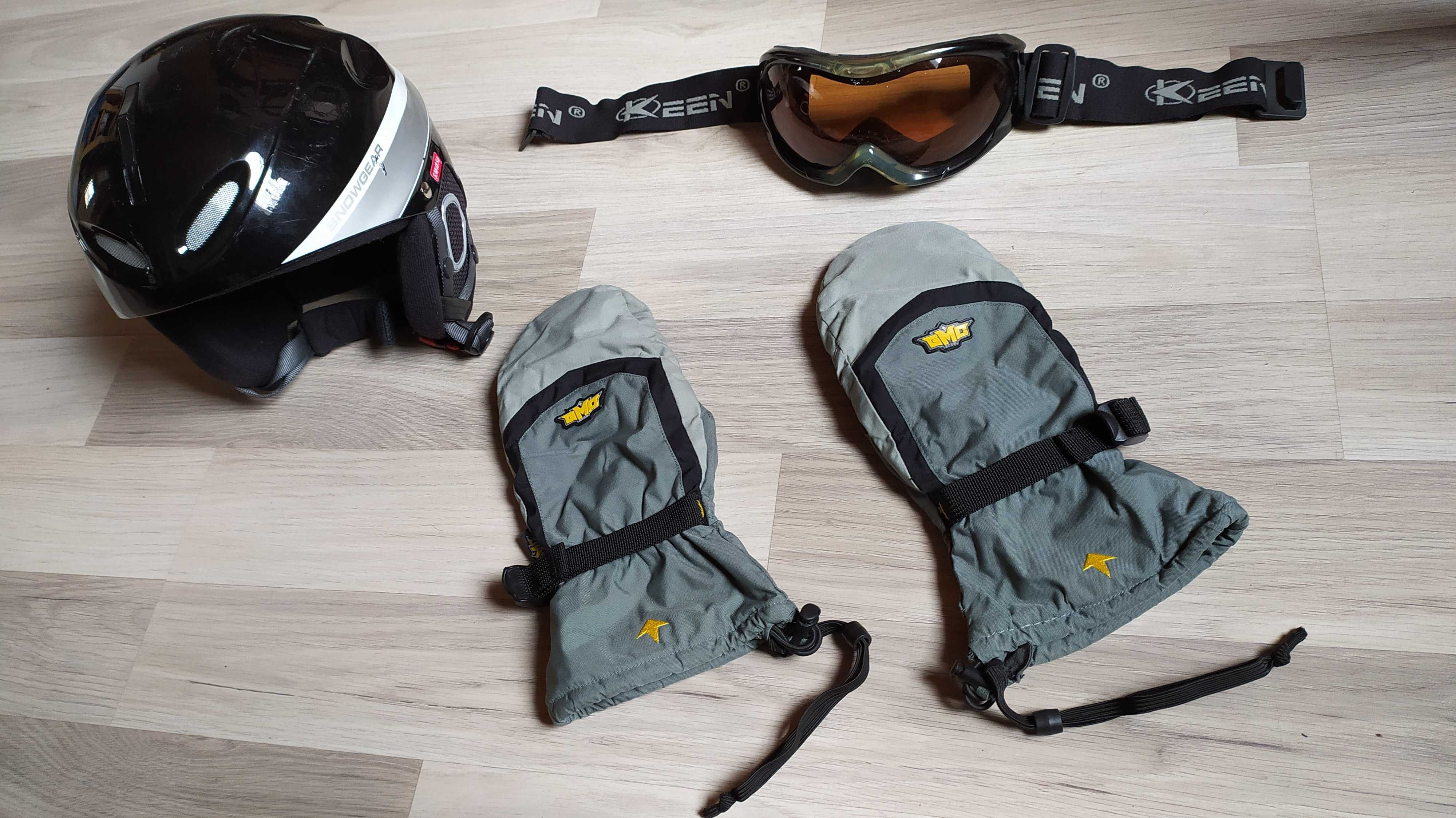 Zestaw kask s/m SKI SNB, rękawice GMC jednopalczaste L, gogle Keen M