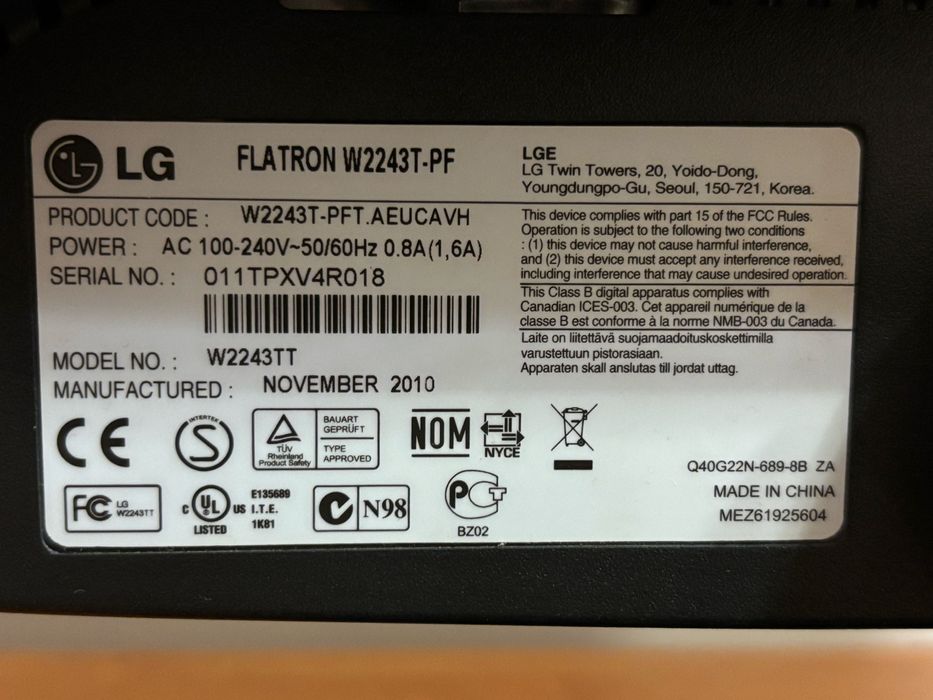 Монітор LG Flatron W2243T-PF