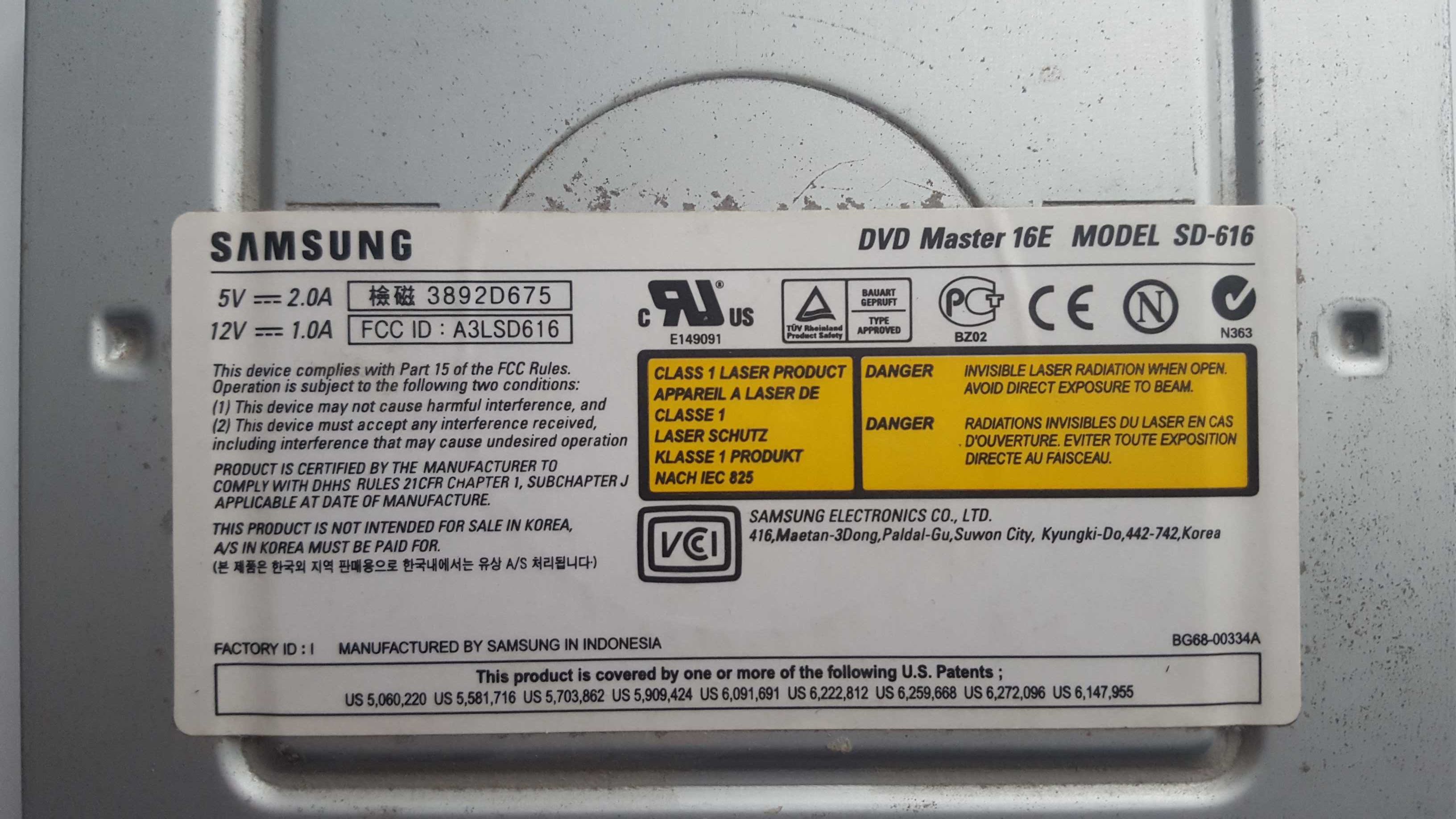 Samsung DVD-ROM DVD 16E Model SD-616 internal IDE