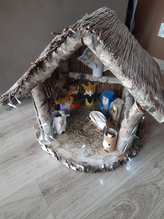 Szopka bożonarodzeniowa duża plaster drewna naturalna diy konkurs ozdo