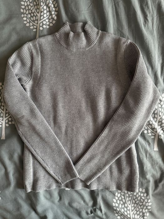 Prążkowany szary klasyczny sweter z golfem, Vila XS