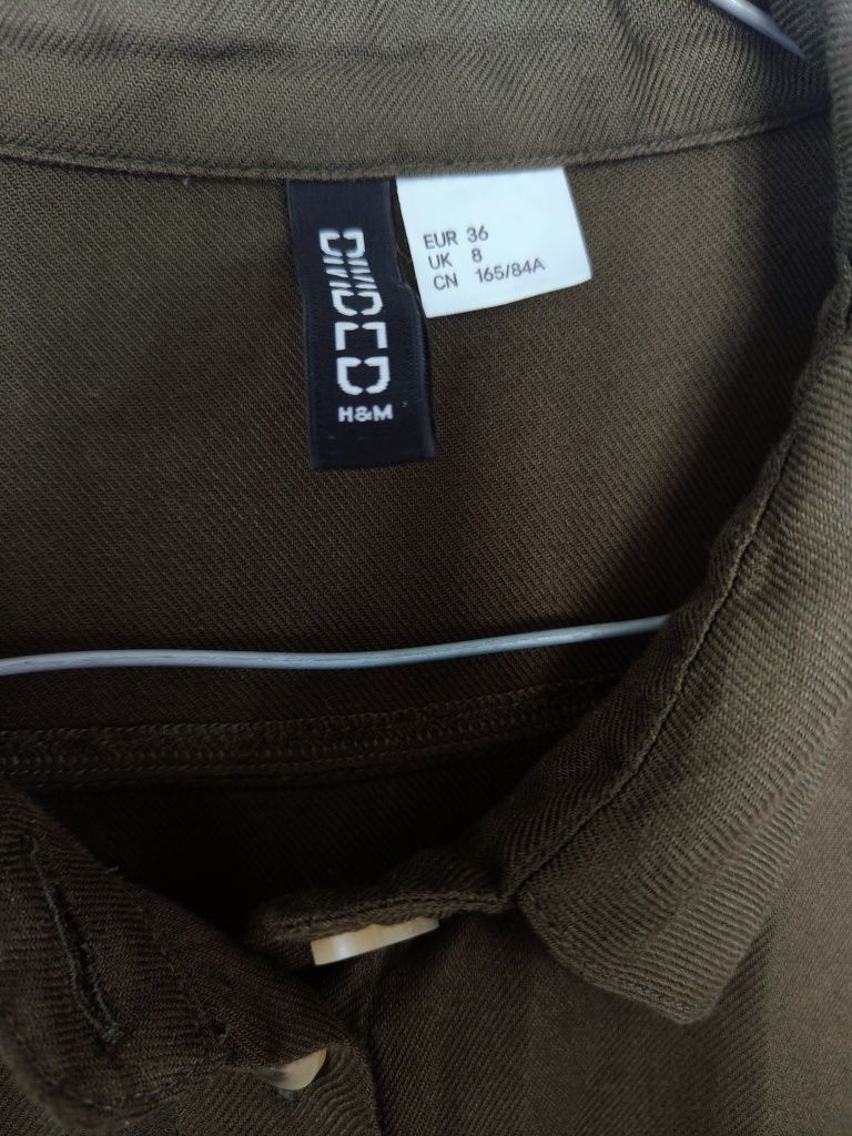 Sukienka H&M 36 S zielona khaki letnia na guziki wiskozowa