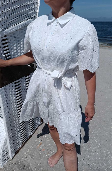 Nowa sukienka biała ażurowa z koronki na lato bawełna 100%