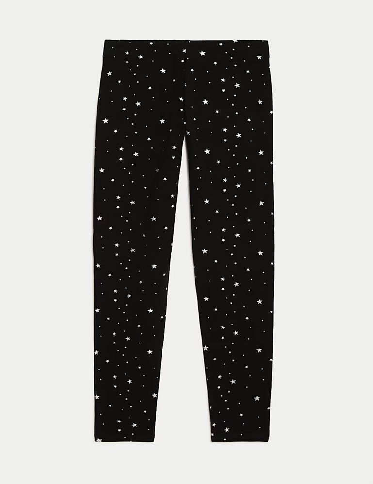 164 M&S MARKS&SPENCER czarne bawełniane legginsy w srebrne gwiazdki