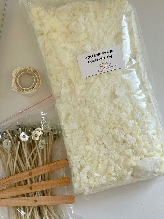 Zestaw do produkcji świec WOSK SOJOWY NATURALNY ECO  1KG Knoty klej